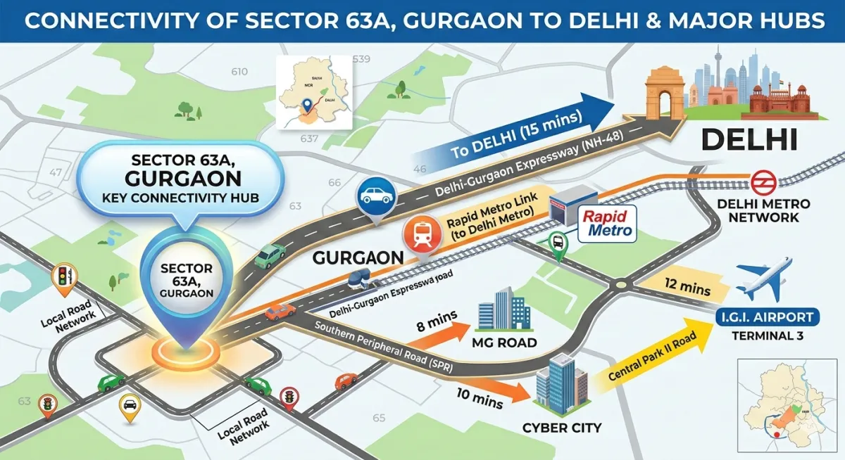 How Well Connected is Sector 63A, Gurgaon, to Delhi & Nearby Hubs?